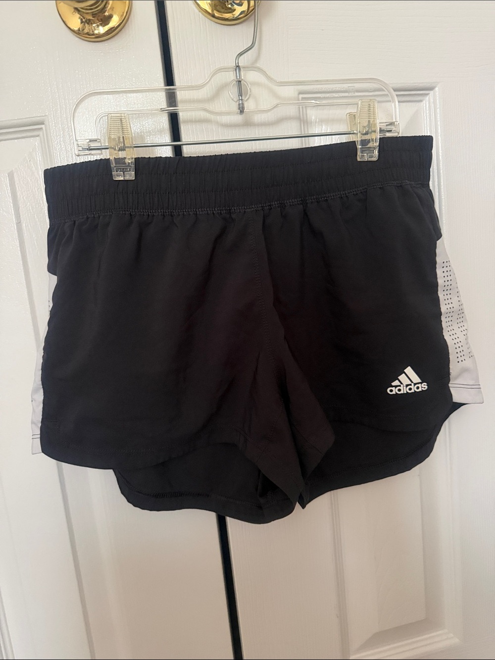 adidas Black Athletic Running Shorts with White Panels